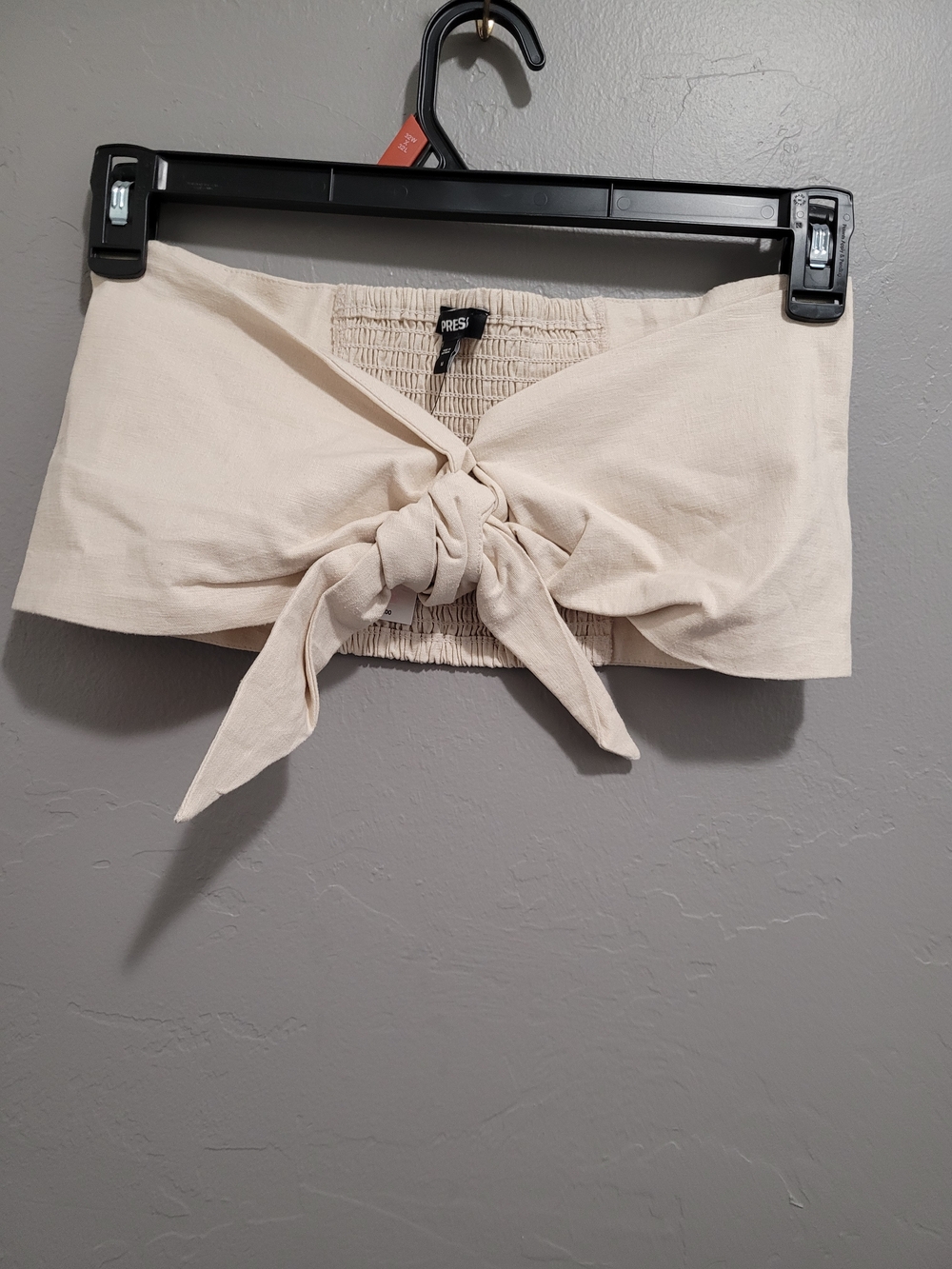 Express Linen Cream Tie-Front Crop Top Bandau Top